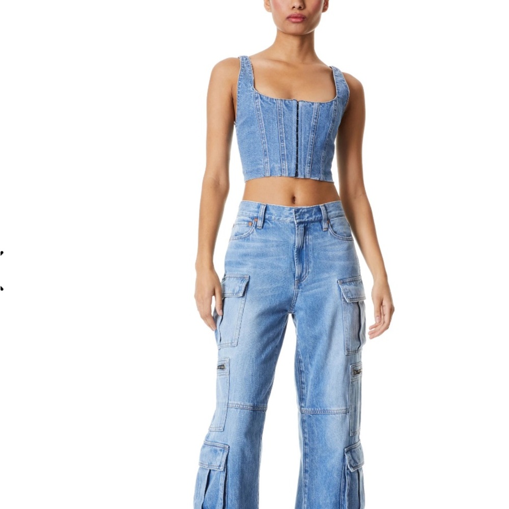 Alice + Olivia Light Blue Flare Cargo Jeans